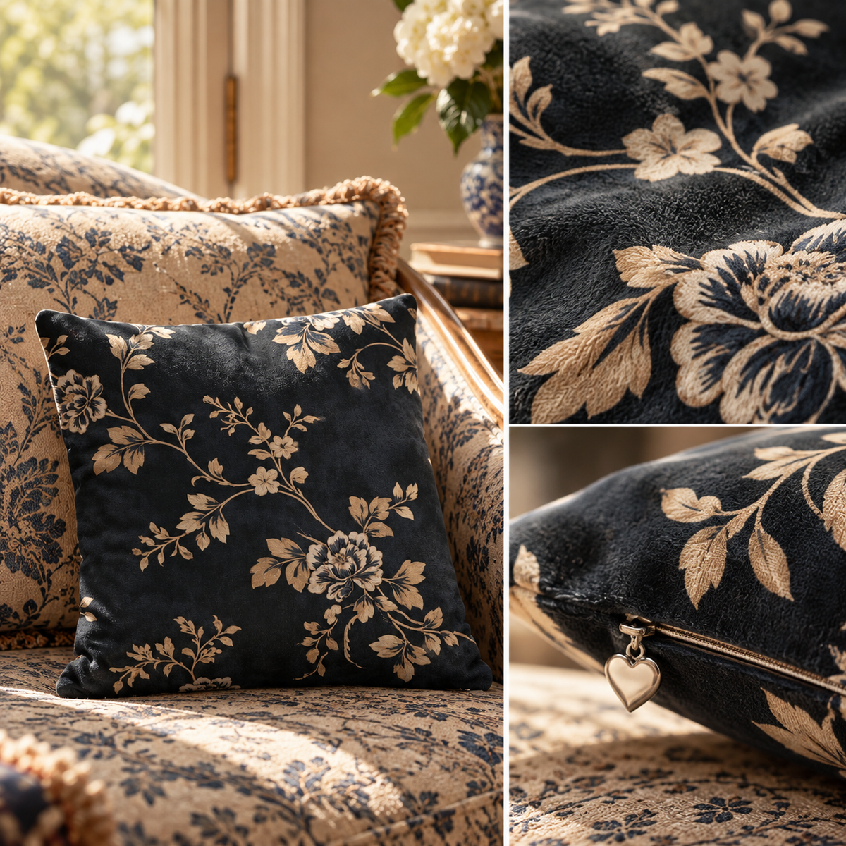 Evelyn Midnight Floral Suede Vision Pillow