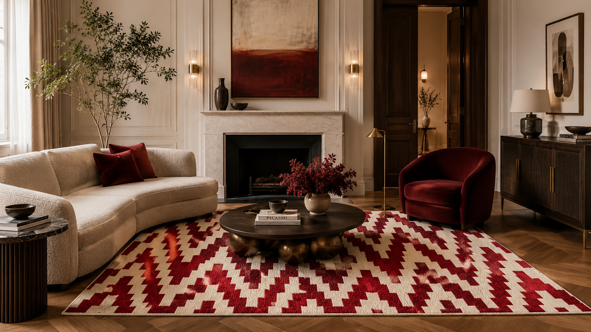 Red Chevron Zigzag Area Rug | Geometric Accent Rug
