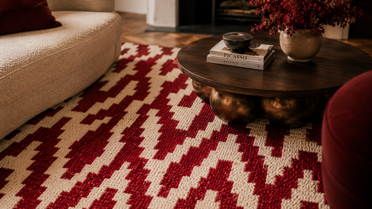 Red Chevron Zigzag Area Rug | Geometric Accent Rug