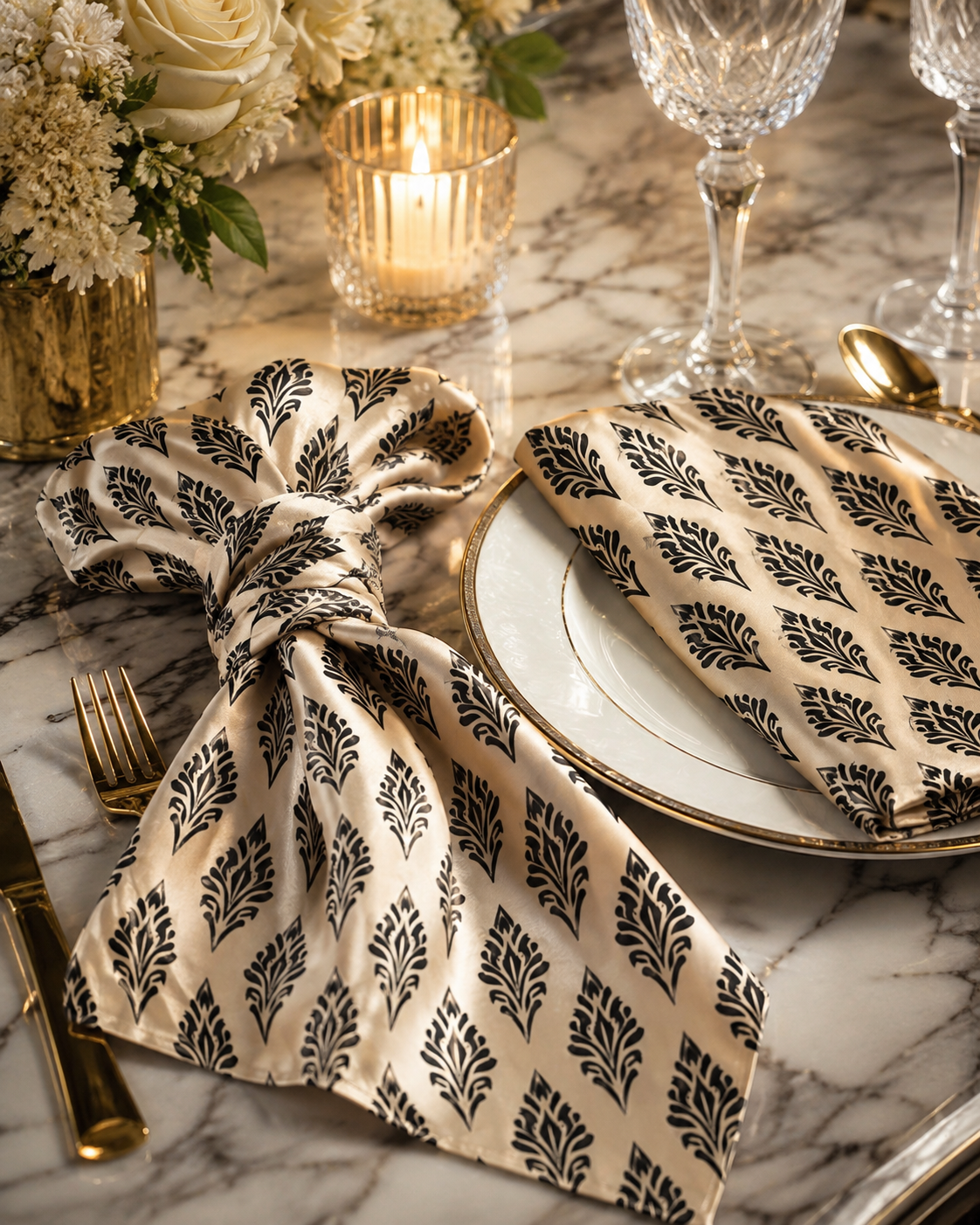 Ikat Pattern Custom Napkins - The Midnight Laurel Collection