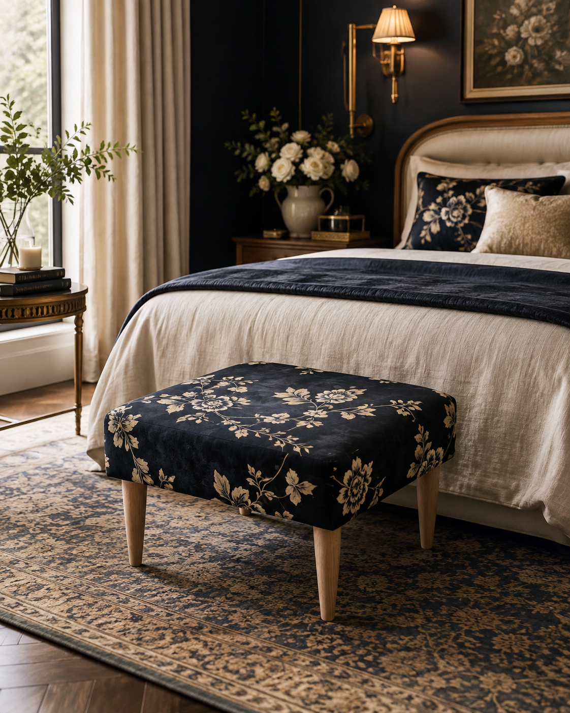 Noir Botanique Floral Footstool