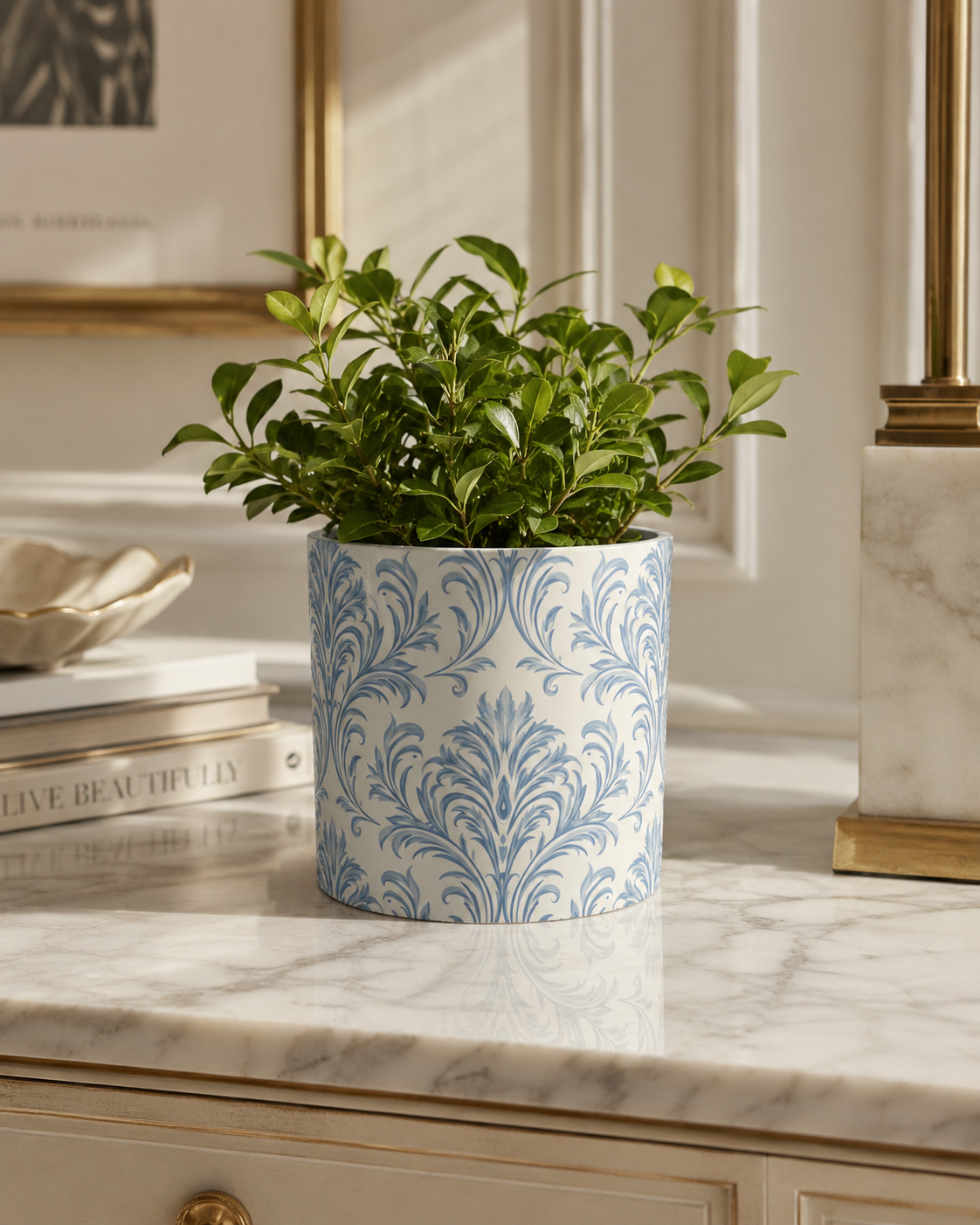 Cobalt Damask Plant Pot – Decorative Planter