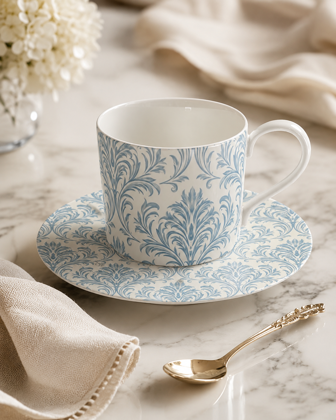Babe Azure Damask Cup & Saucer Set