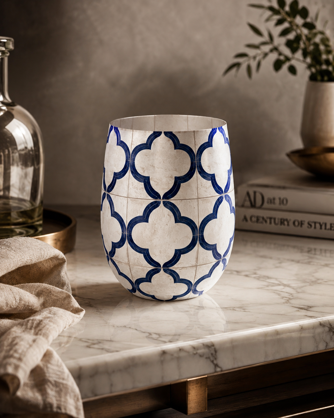 Cobalt Riviera Water Glass | Mediterranean Tile Drinking Glass