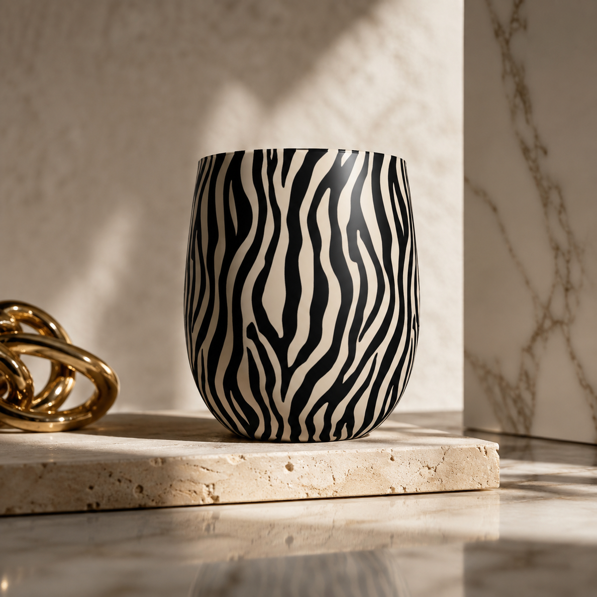 Savanna Noir Water Glass | Zebra Print Tumbler