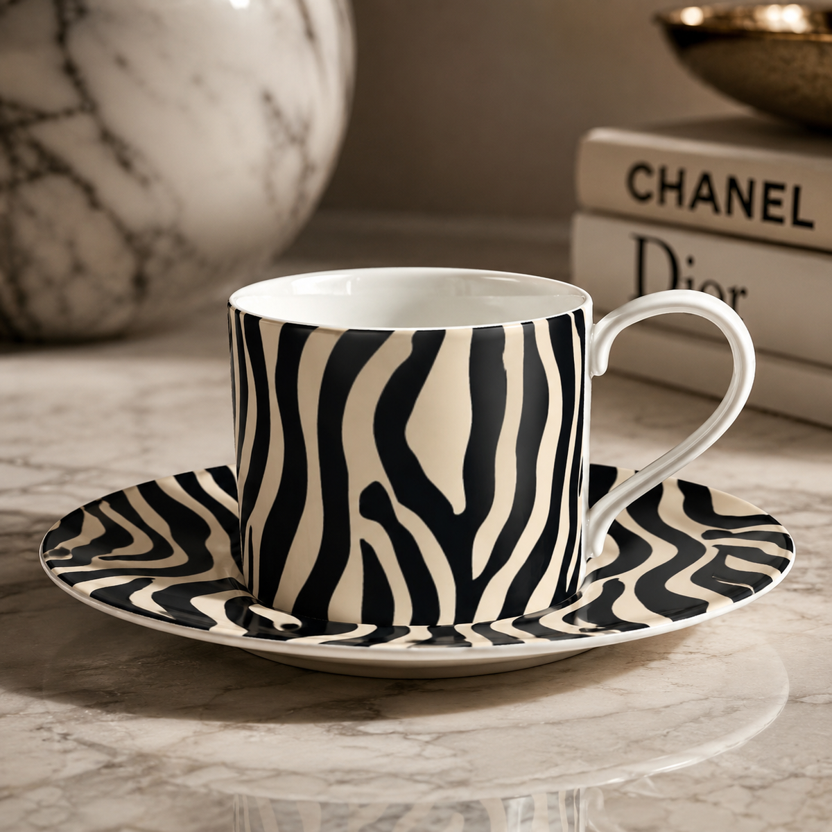 Savanna Noir Zebra Cup & Saucer Set | Coffee Cup Gift