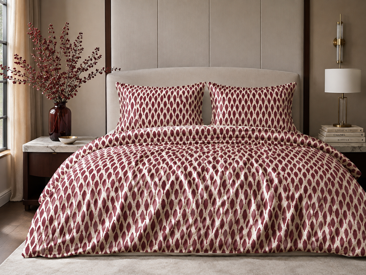 Burgundy Cypress Silk Duvet Cover Set – Botanical Luxury Bedding