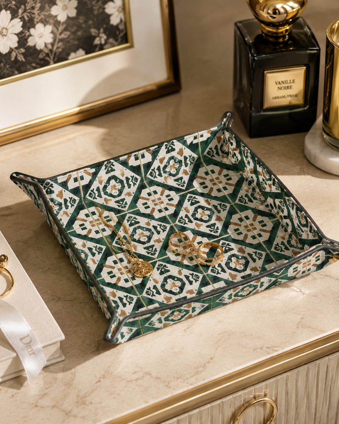 Verdant Mosaic Leather Trinket Tray | The Tile Edit