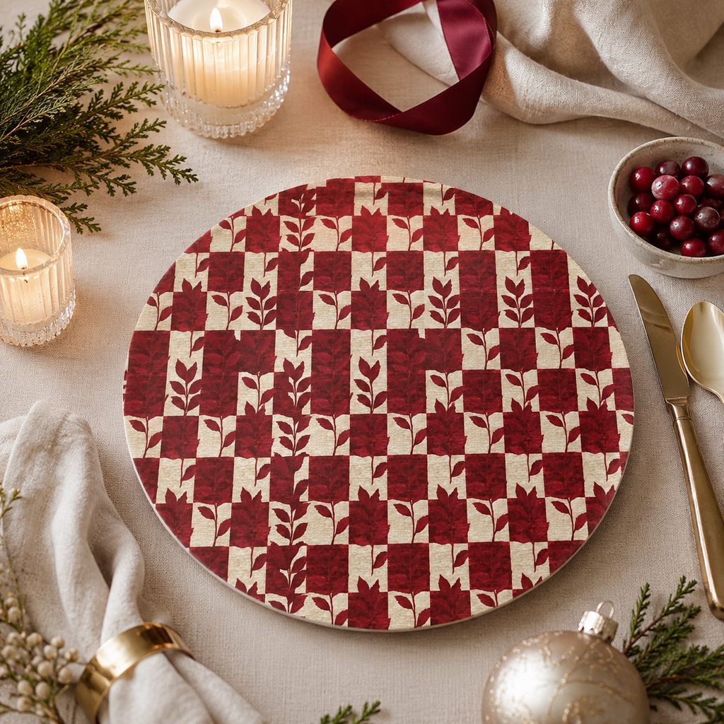 Red Botanical Serving Platter