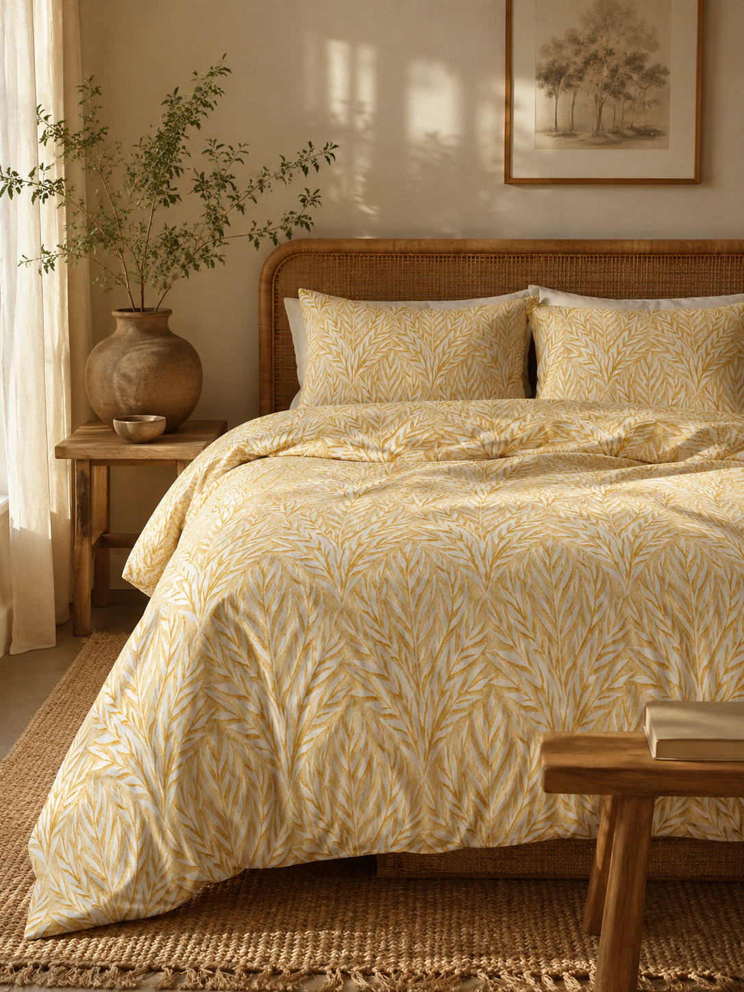 Aurelia Willow Cotton Bed Set, Luxury Yellow Queen Duvet, Twin & Twin XL Bedding