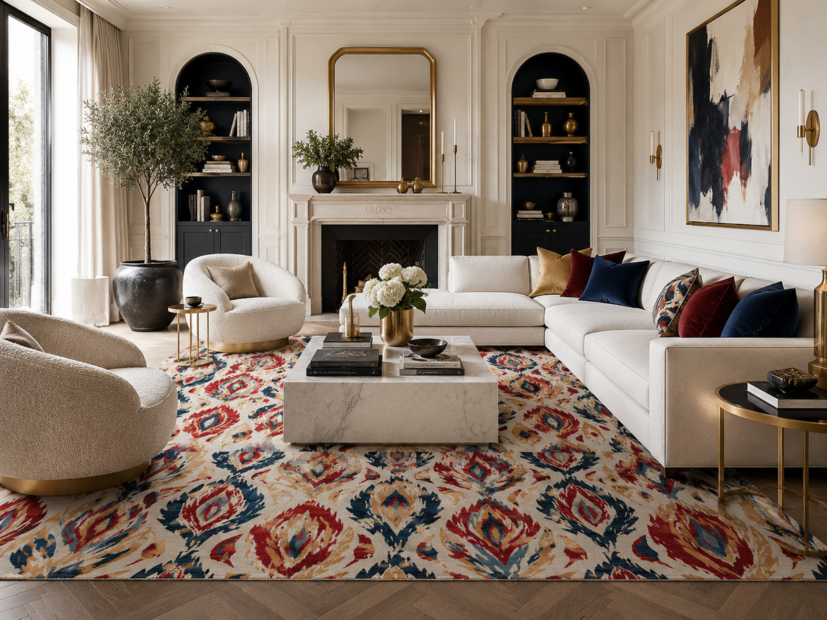 Boho Ikat Pattern Area Rug | Colorful Tribal Diamond Accent Rug