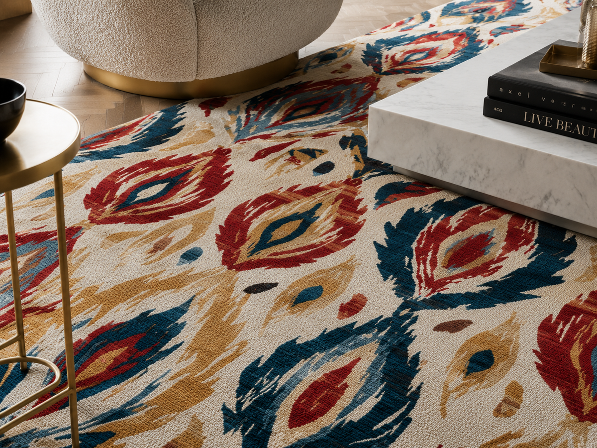 Boho Ikat Pattern Area Rug | Colorful Tribal Diamond Accent Rug