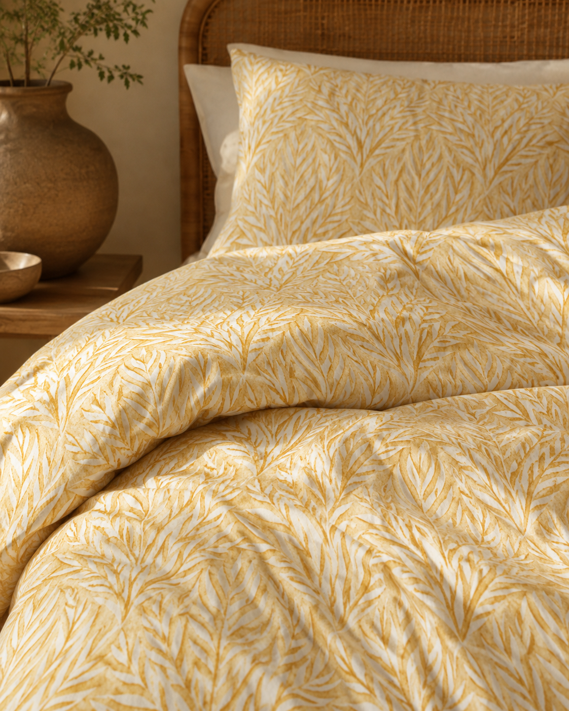 Aurelia Willow Cotton Bed Set, Luxury Yellow Queen Duvet, Twin & Twin XL Bedding