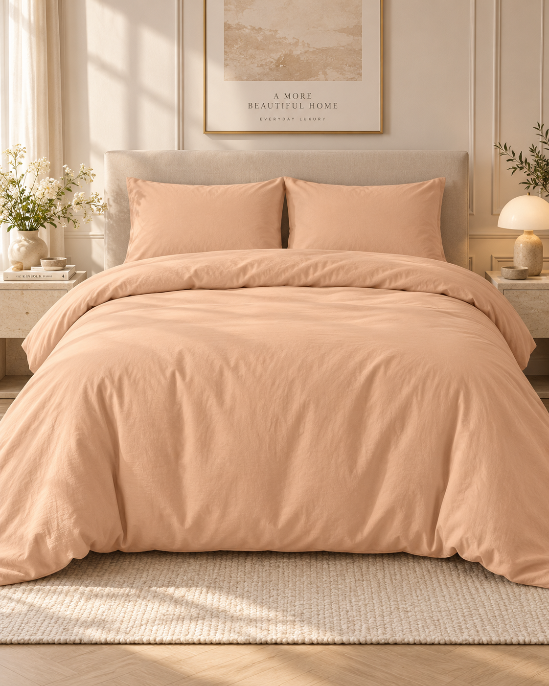 Solid Peach Duvet Cover Set Cotton Bed Set | Soft Peach Bedding, Minimal Bedroom Décor
