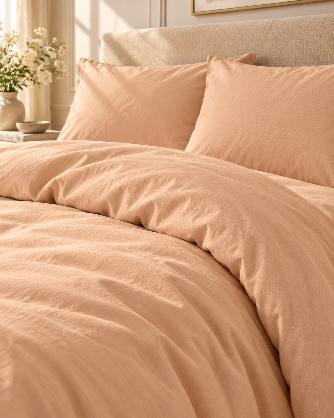 Solid Peach Duvet Cover Set Cotton Bed Set | Soft Peach Bedding, Minimal Bedroom Décor