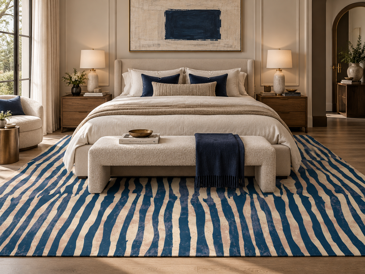 Indigo Zebra Stripe Area Rug | Blue Animal Print Rug