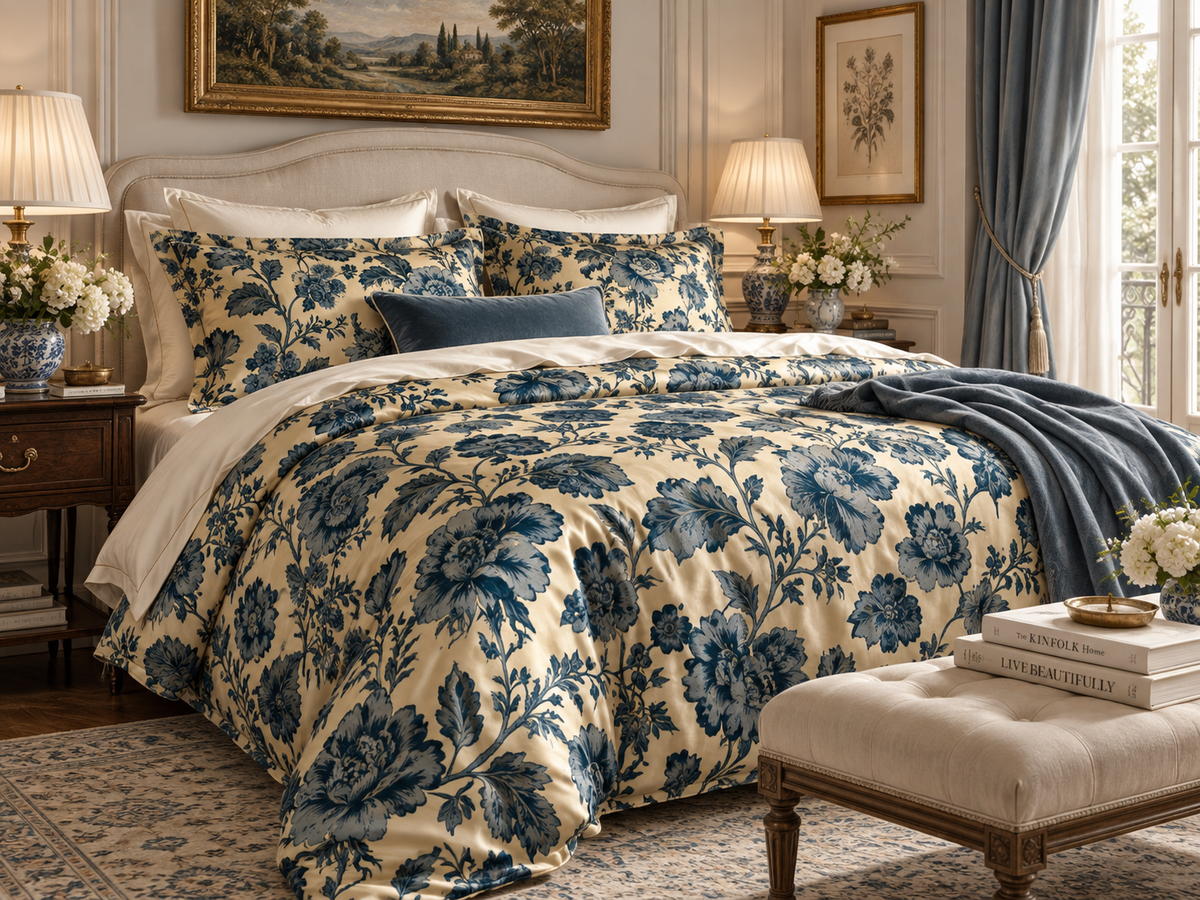 Babe Blue Floral Silk Duvet Cover