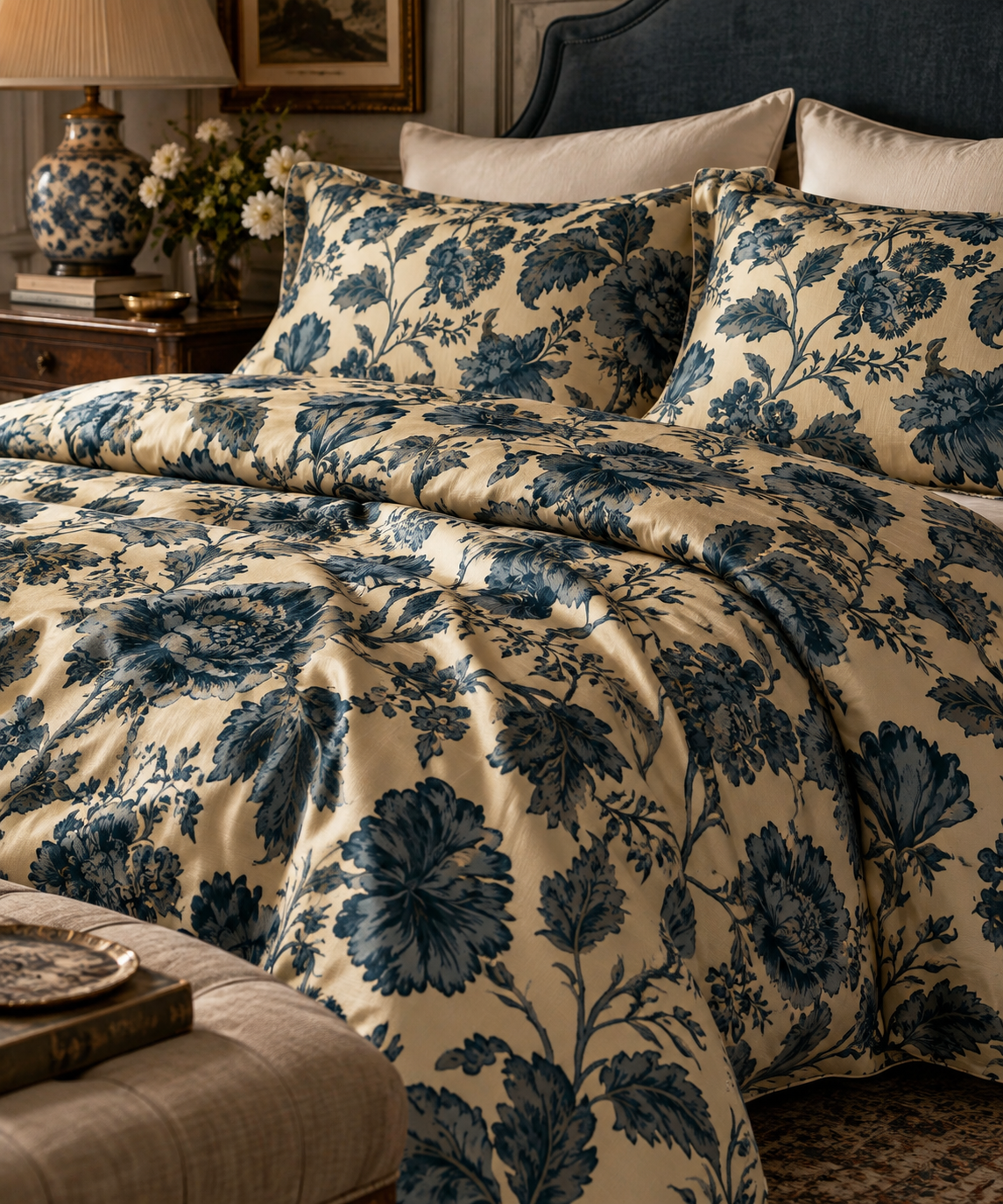 Babe Blue Floral Silk Duvet Cover