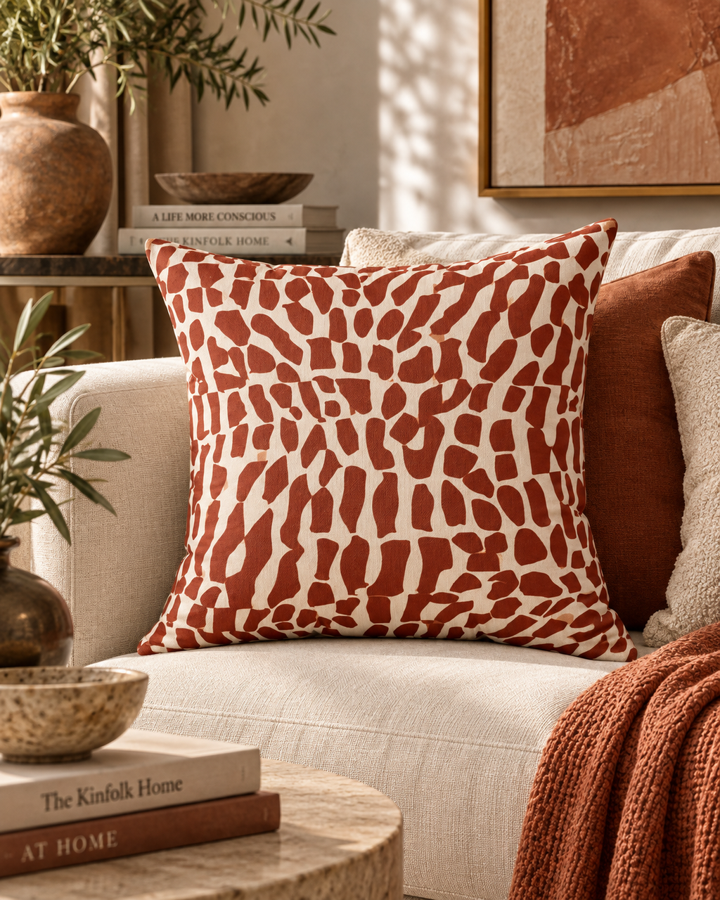 Rust Giraffe Spot Pillow | Faux Suede Square Pillow