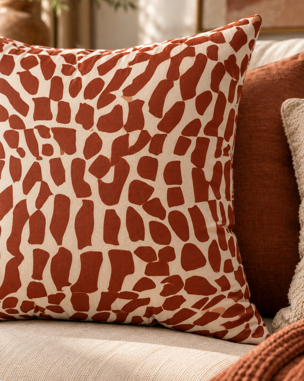 Rust Giraffe Spot Pillow | Faux Suede Square Pillow