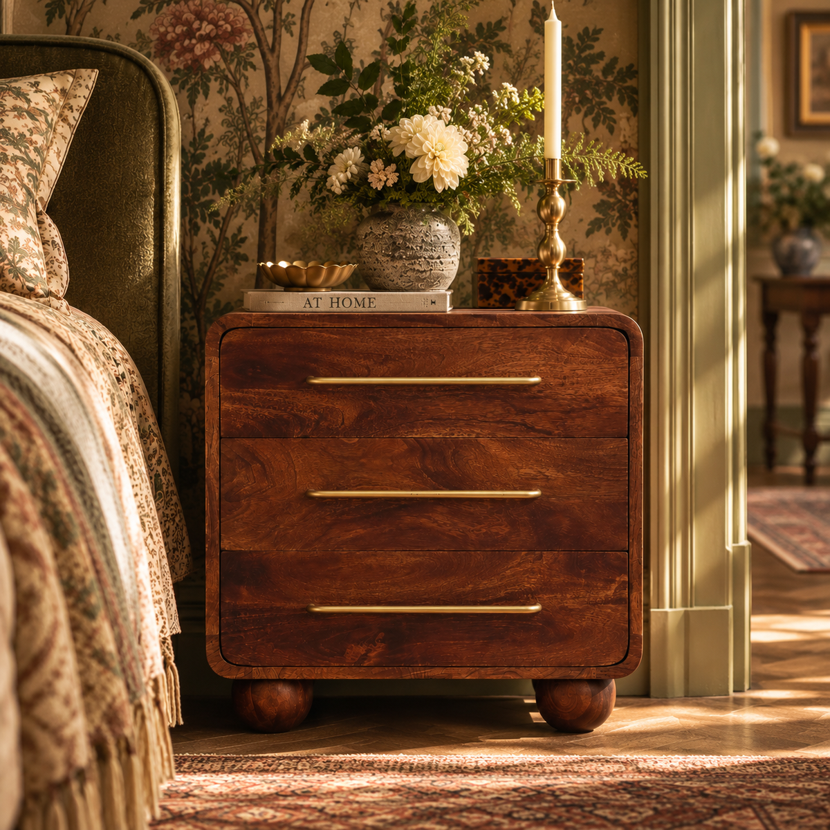 Monty Rounded 3-Drawer Chest in Solid Mango Wood | Winewood Oak