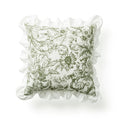 Ellie & Green Ruffle Cushion – Botanical Toile Pillow with White Ruffle